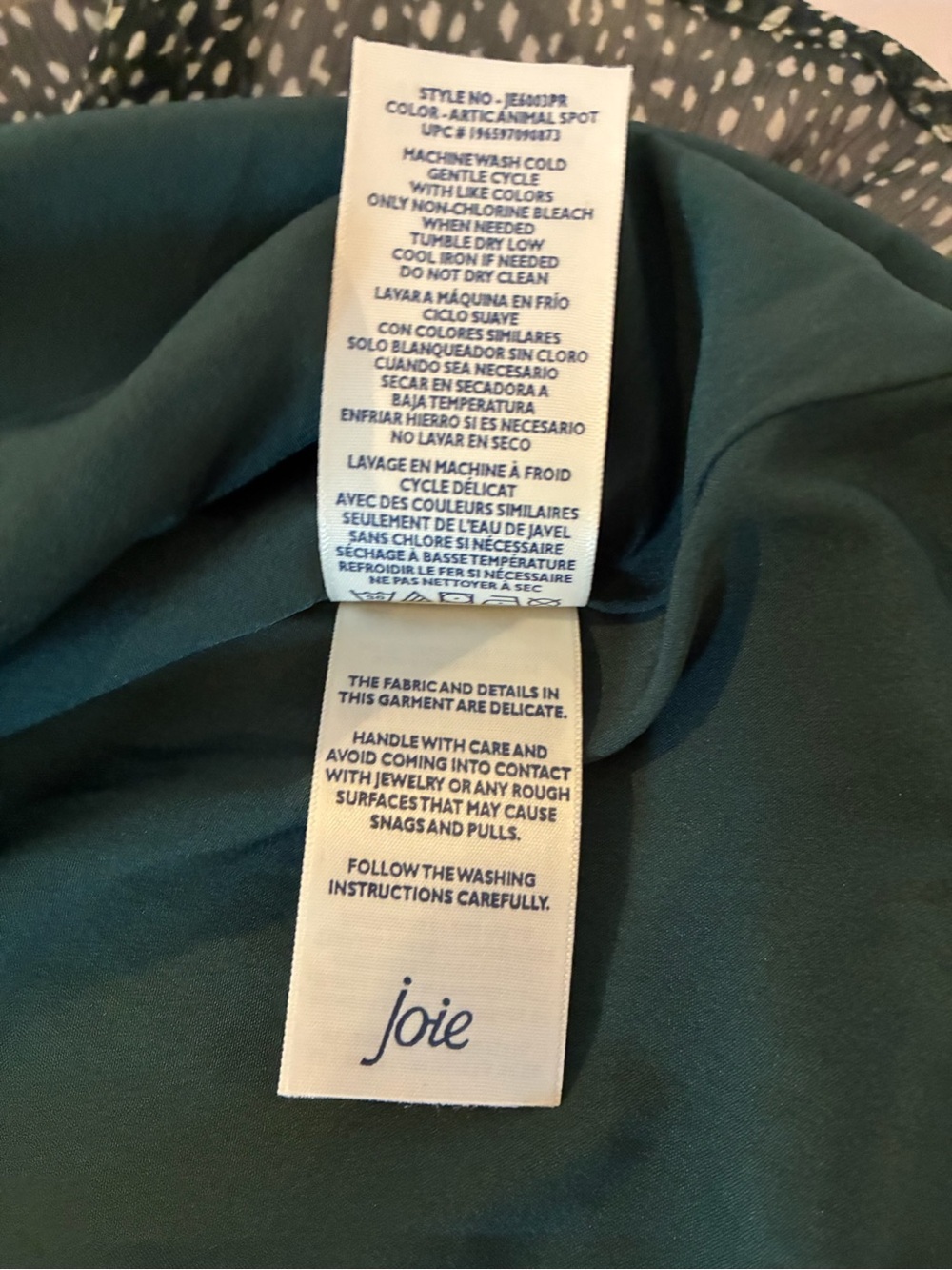 Joie Green and White Printed Long-Sleeve Tunic Dress -Sz S - Picture 8 of 8